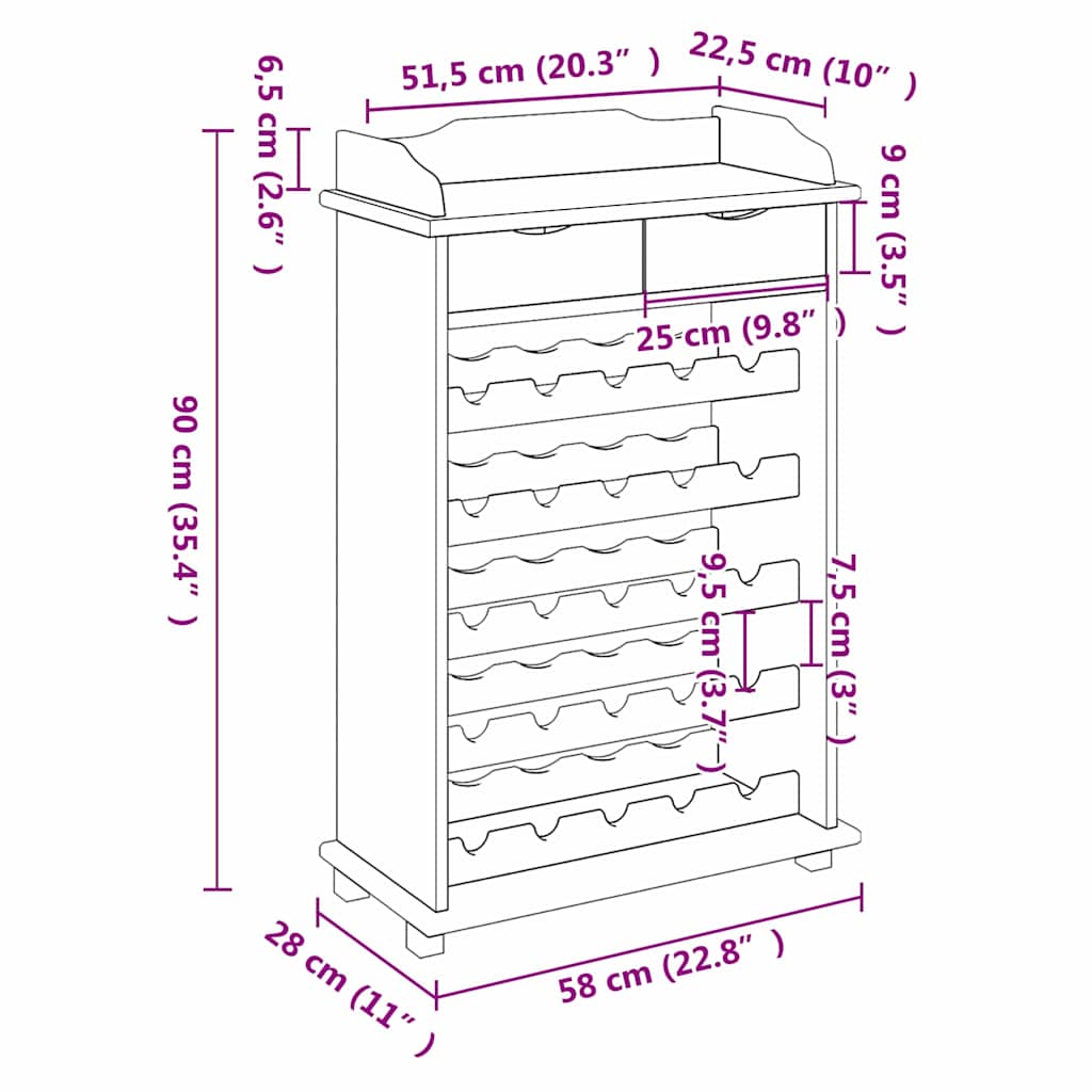 Wijnrek Bruin 90 X 60 X 30 Cm Stevig Vurenhout