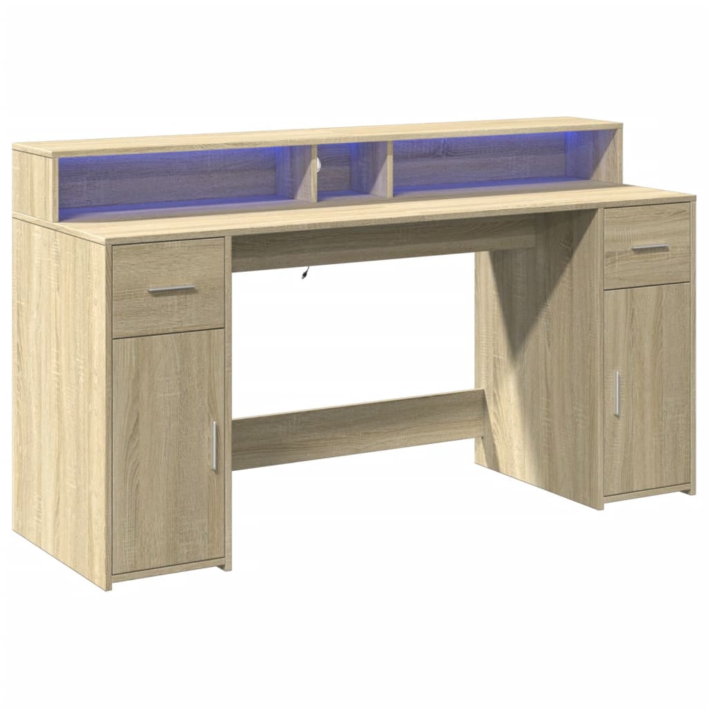 Bureau Met Led-Verlichting Hout Kleur