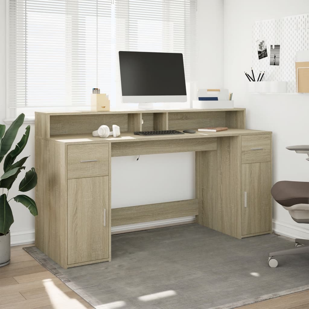 Bureau Met Led-Verlichting Hout Kleur