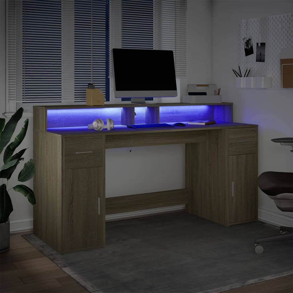 Bureau Met Led-Verlichting Hout Kleur