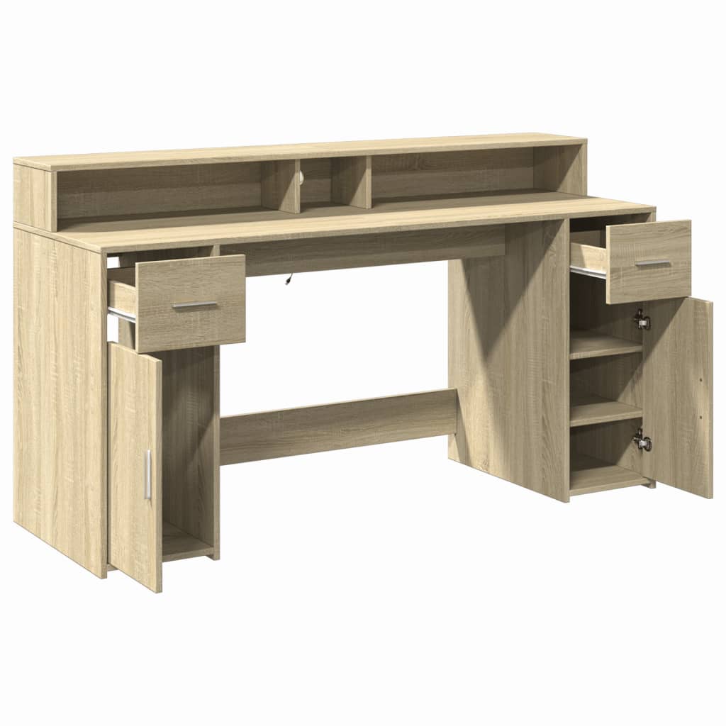 Bureau Met Led-Verlichting Hout Kleur