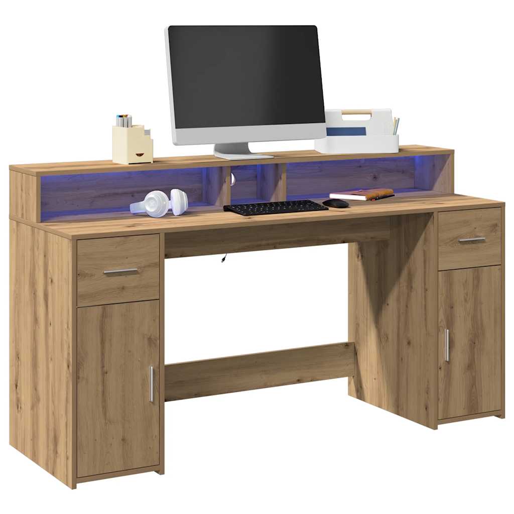 Bureau Met Led-Verlichting Hout Kleur