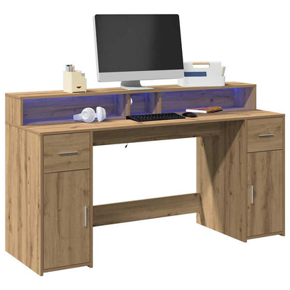 Bureau Met Led-Verlichting Hout Kleur
