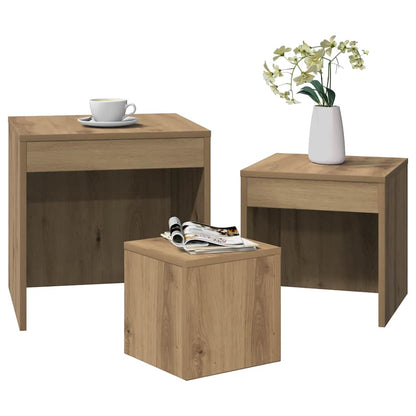 3-Delige Tafeltjesset Bewerkt Hout Eikenkleurig