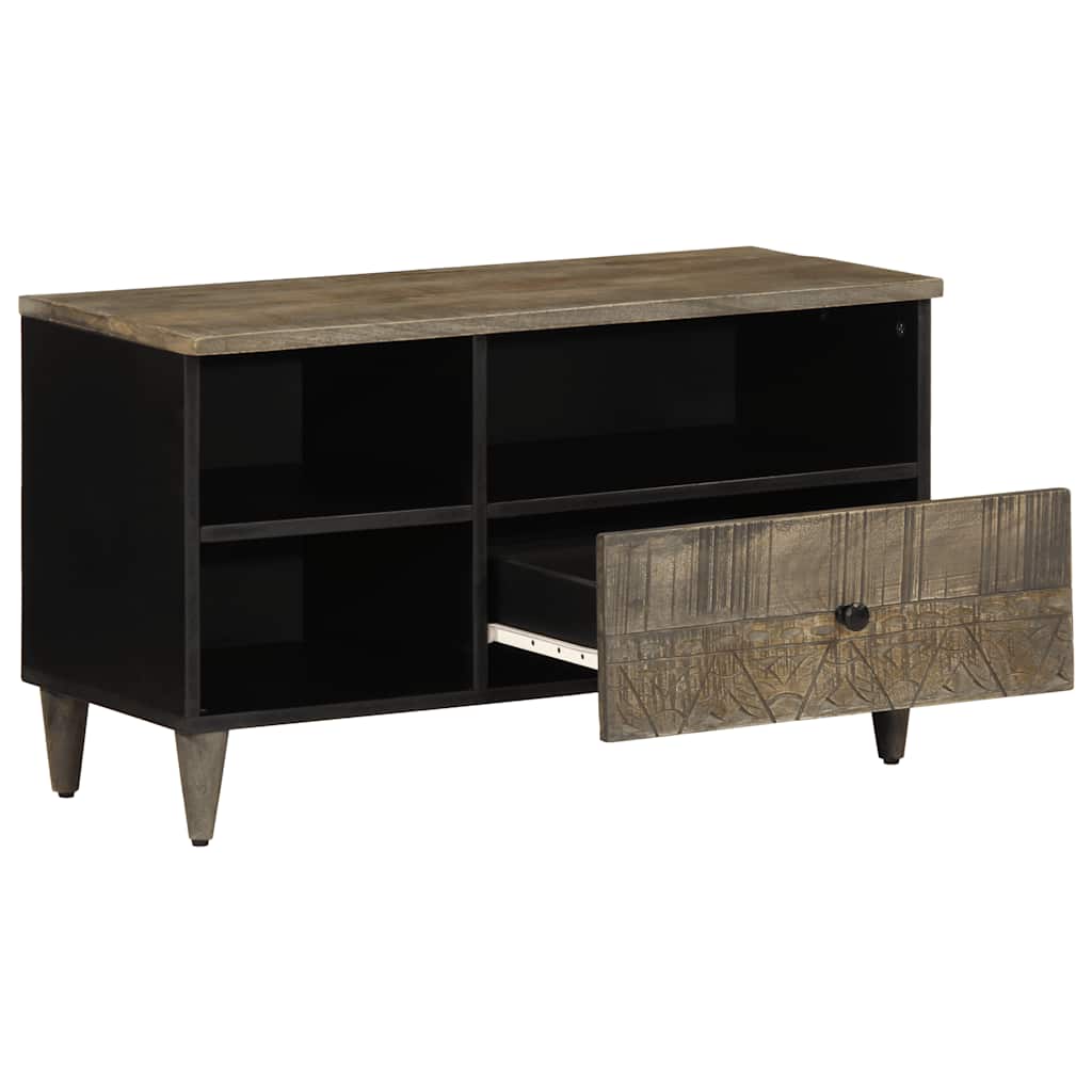 Tv-Meubel 80X33X46 Cm Massief Mangohout Zwart
