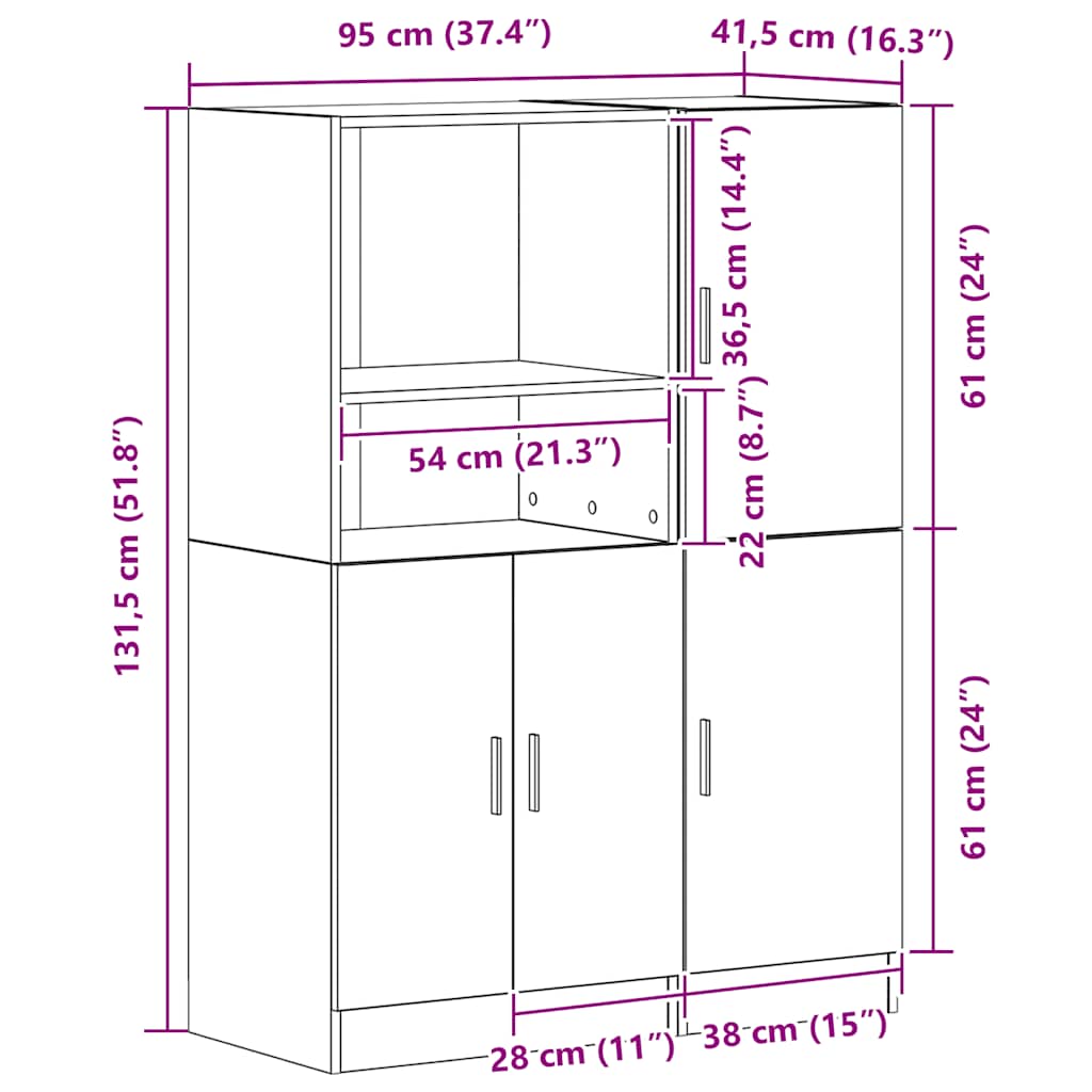 2-Delige Keukenkastenset Bewerkt Hout