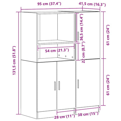 2-Delige Keukenkastenset Bewerkt Hout