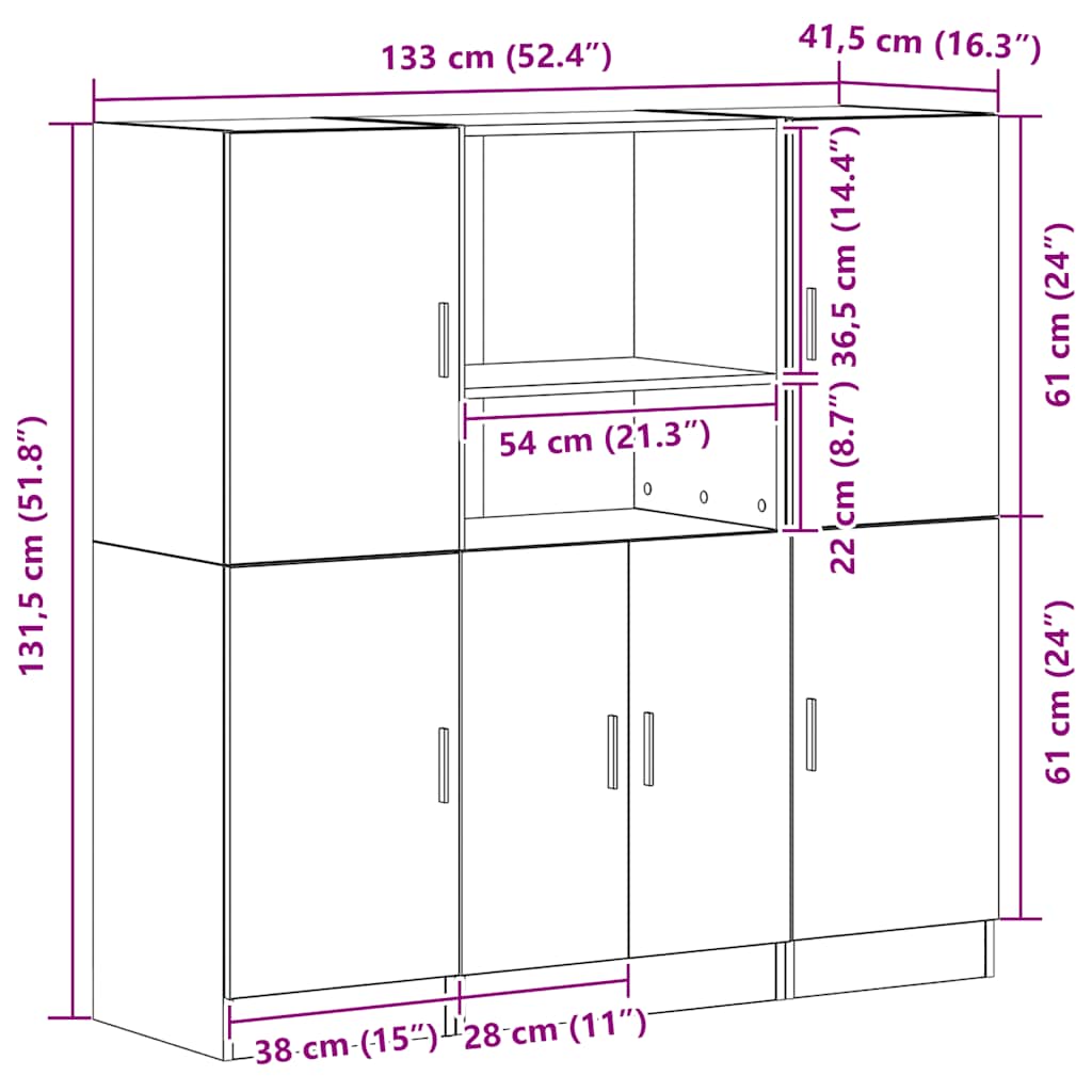 3-Delige Keukenkastenset Bewerkt Hout