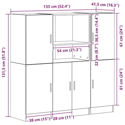 3-Delige Keukenkastenset Bewerkt Hout