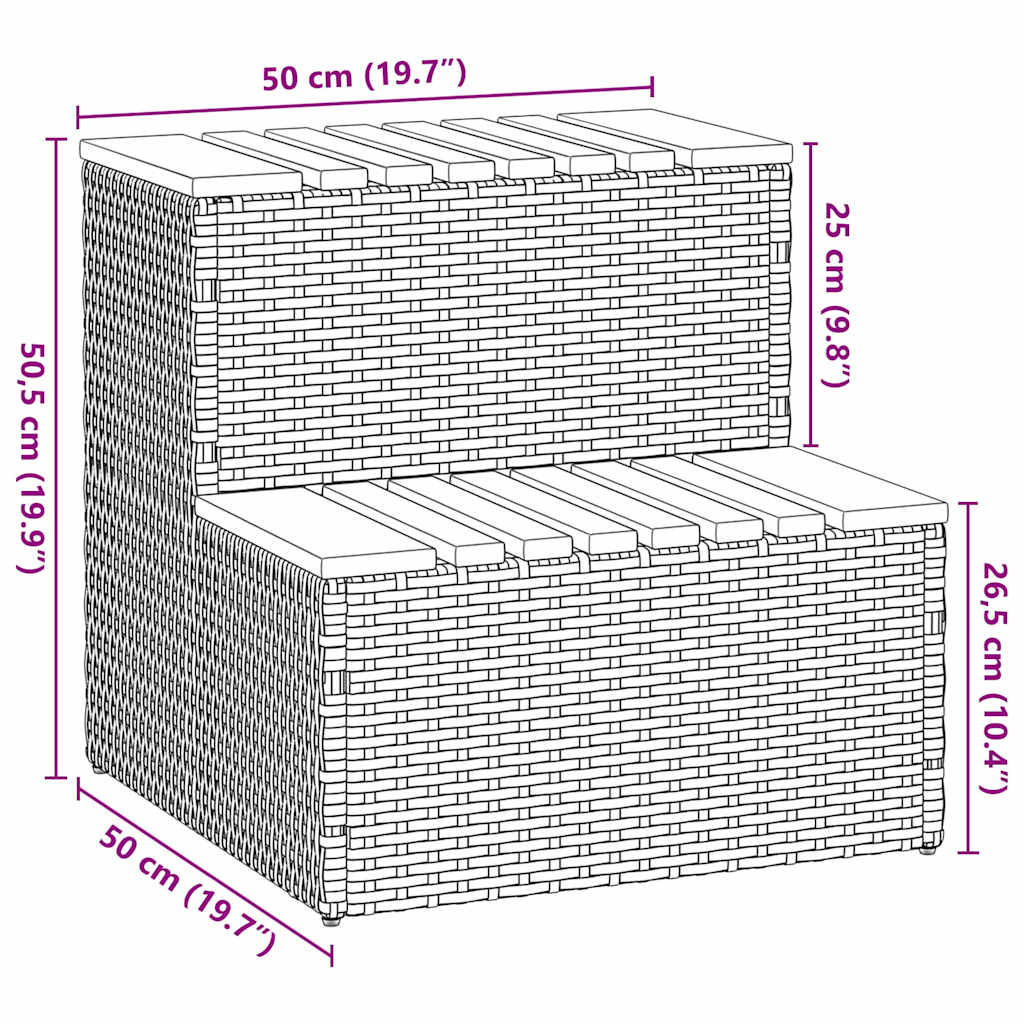 Hottub-Opstap 50X50X50,5Cm Poly Rattan&Massief Acaciahout