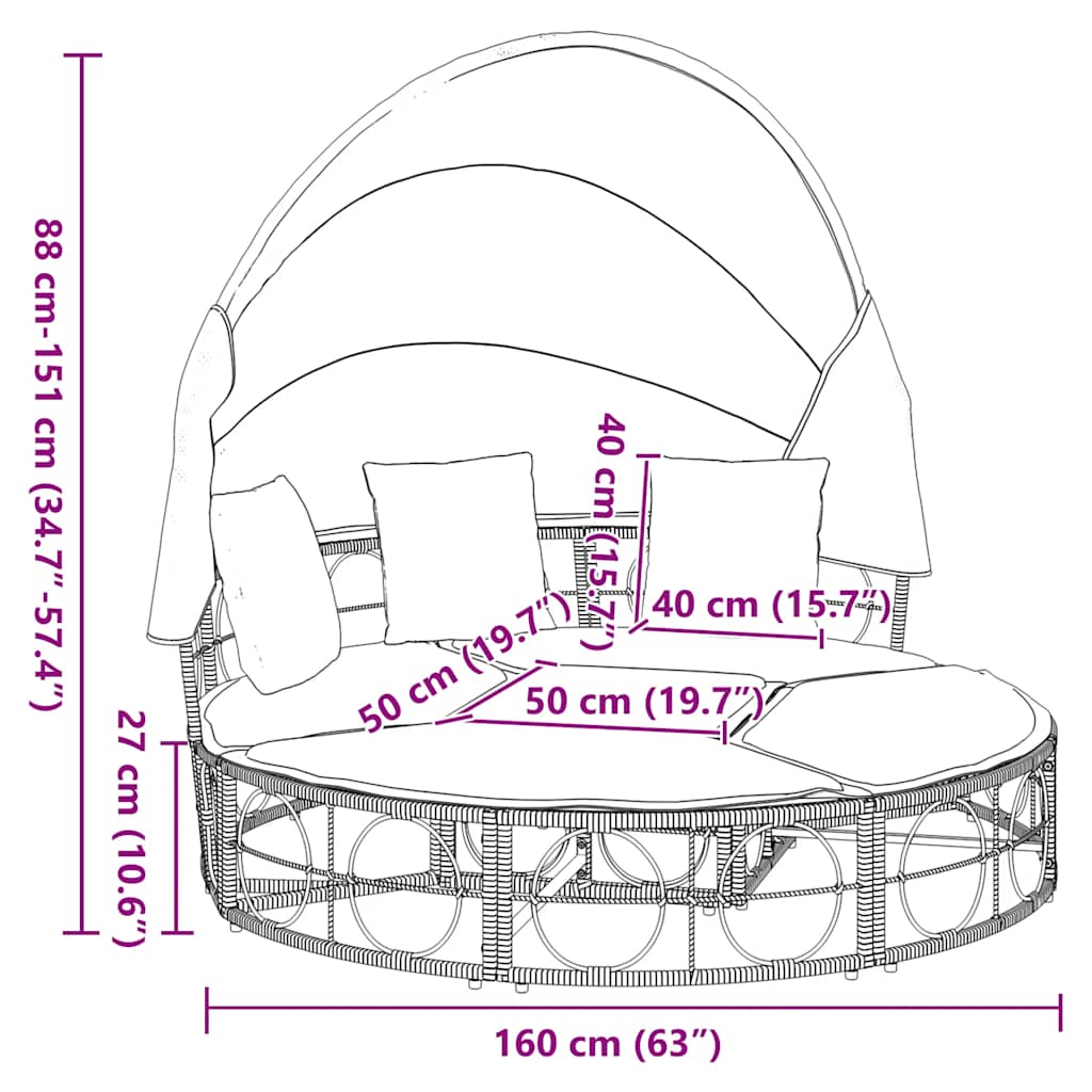 Loungebed Voor Buiten Met Luifel En Kussens Poly Rattan