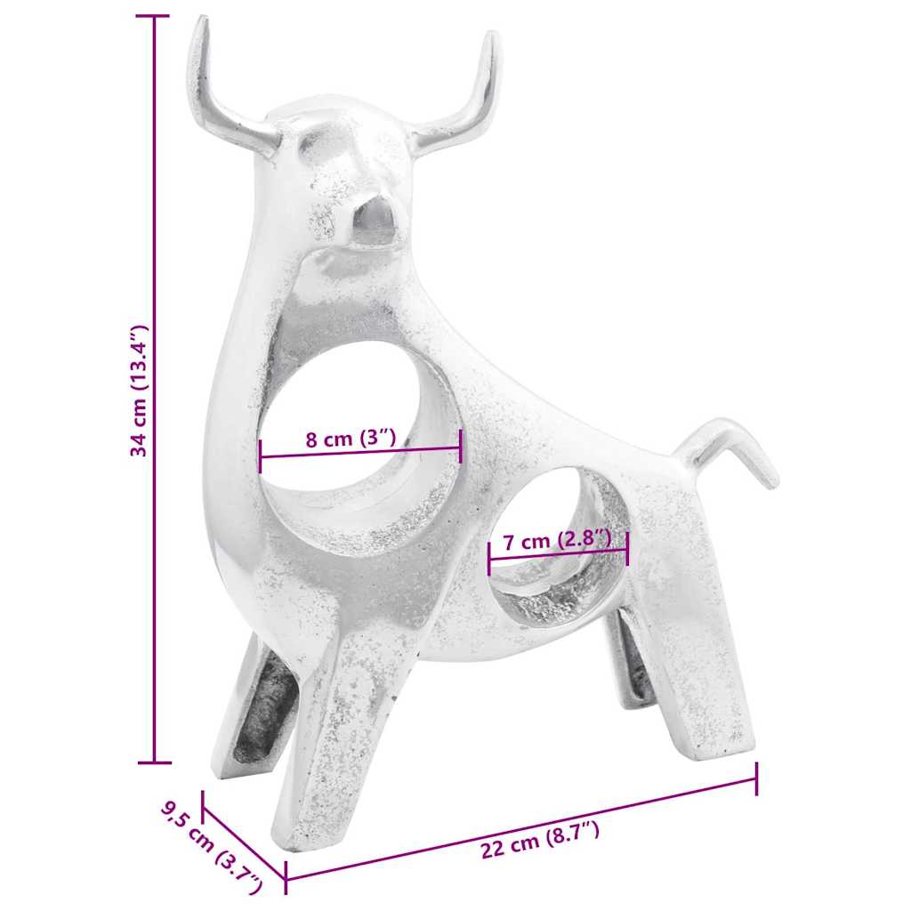 Stierensculptuur Zilver 22 X 9.5 X 34 Cm Aluminium