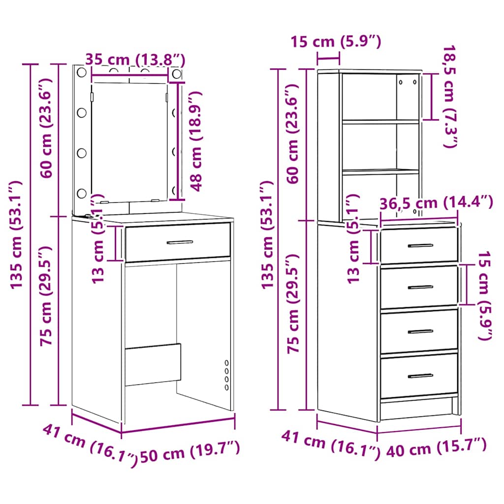 Plafondtafel Met Lade 2 Pcs Bruin 50 X 41 X 135 Cm Bewerkt Hout