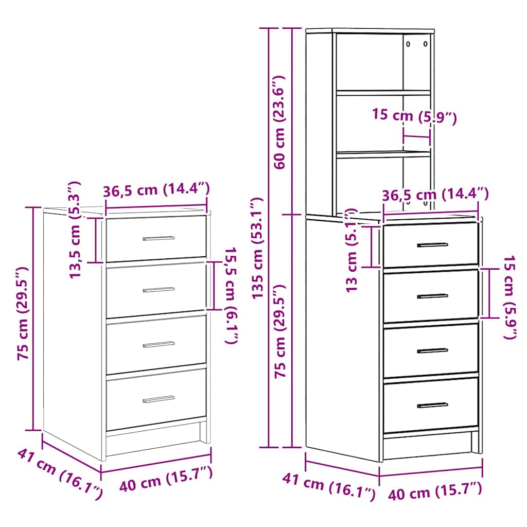 Plafondtafel Met Lade 3 Pcs Grijs 40 X 41 X 135 Cm Bewerkt Hout