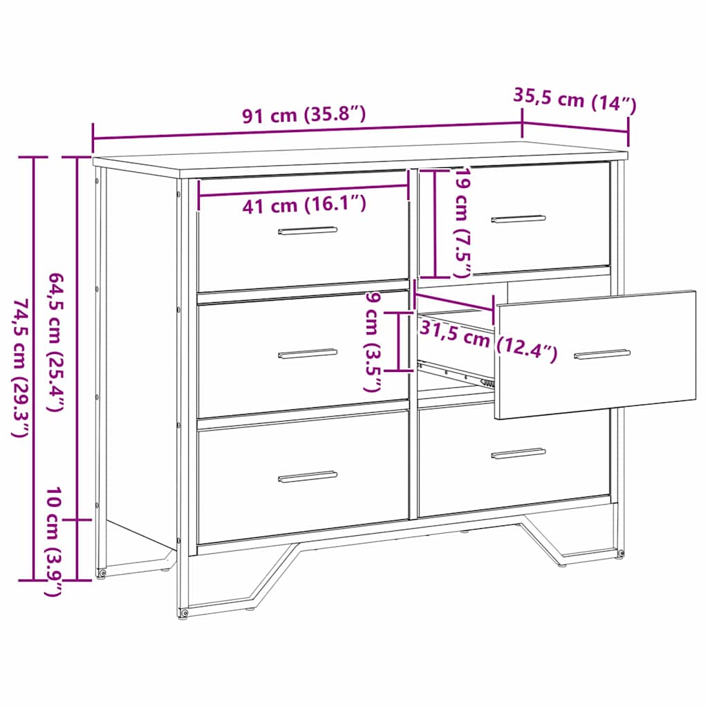 Ladekast Met Lade 91 X 35.5 X 74.5 Cm
