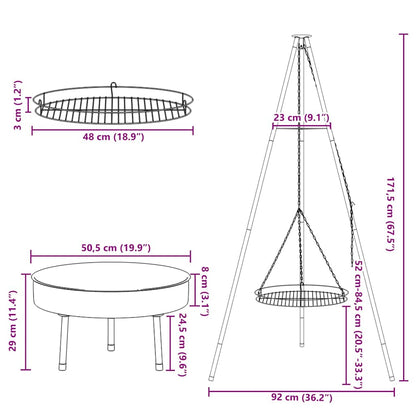 Kampvuur Tripod Zwart 92 X 92 X 171.5 Cm Metaal