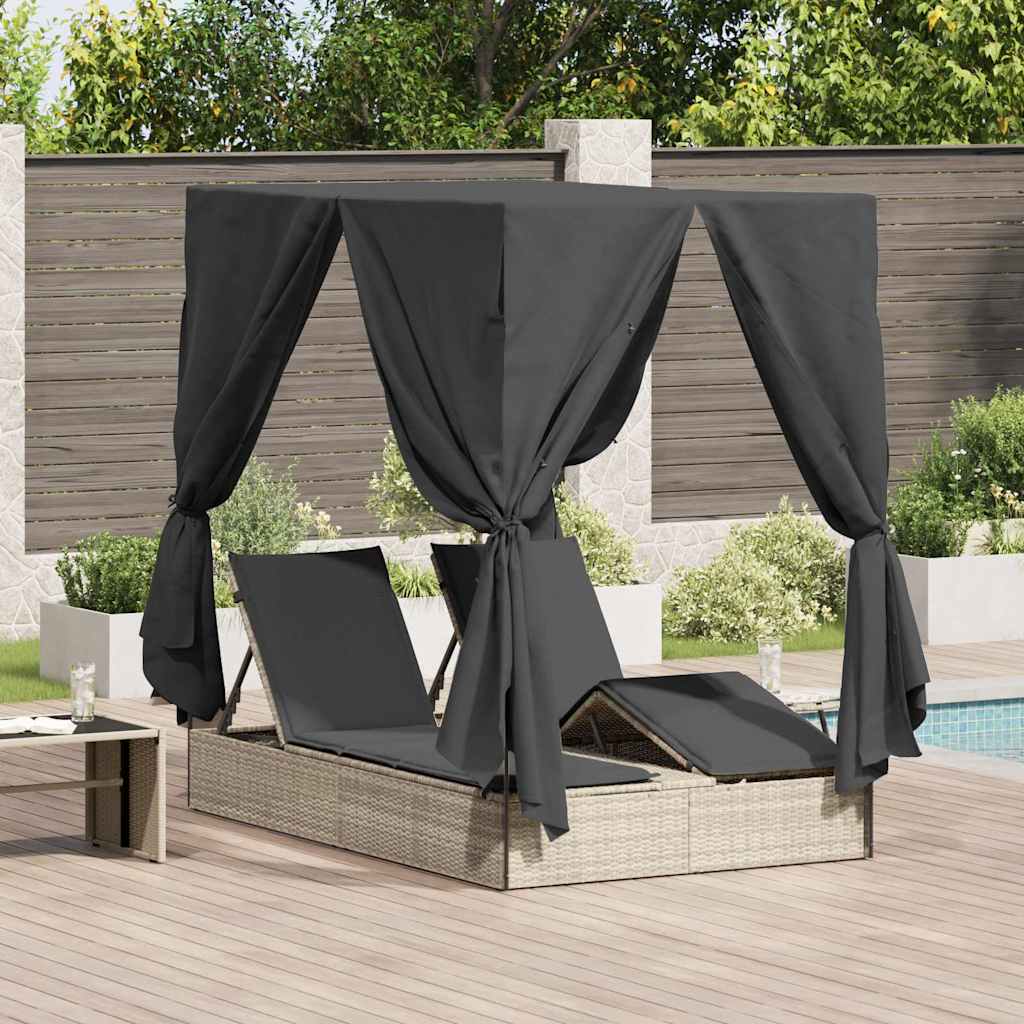 Dubbele Zonnebed Met Dak 205 X 129 X 200 Cm Pe Riet