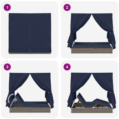 Dubbele Zonnebed Met Dak 205 X 129 X 200 Cm Pe Riet