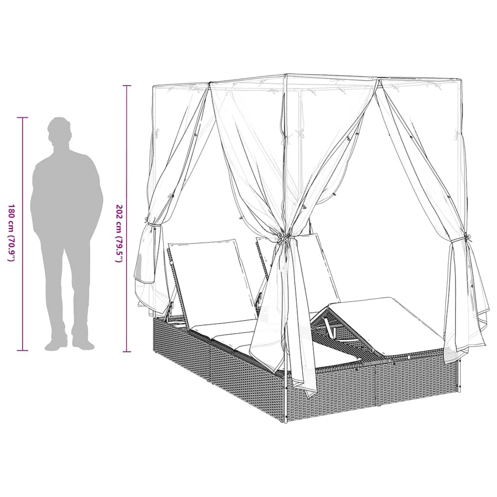 Dubbele Zonnebed Met Dak 205 X 129 X 200 Cm Pe Riet
