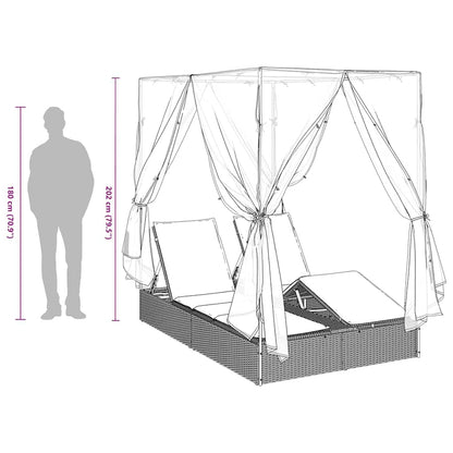Dubbele Zonnebed Met Dak 205 X 129 X 200 Cm Pe Riet