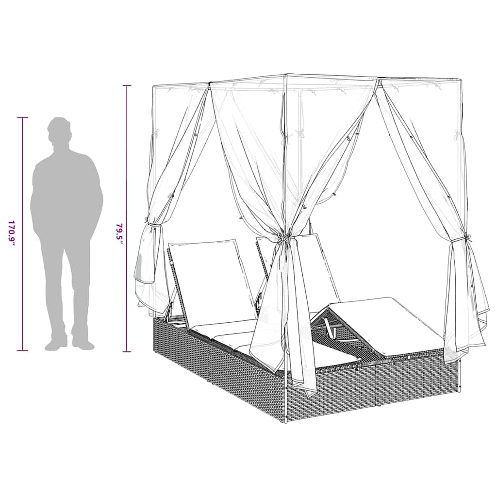 Dubbele Zonnebed Met Dak 205 X 129 X 200 Cm Pe Riet