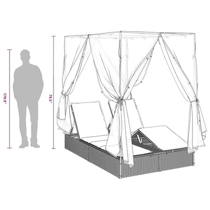 Dubbele Zonnebed Met Dak 205 X 129 X 200 Cm Pe Riet