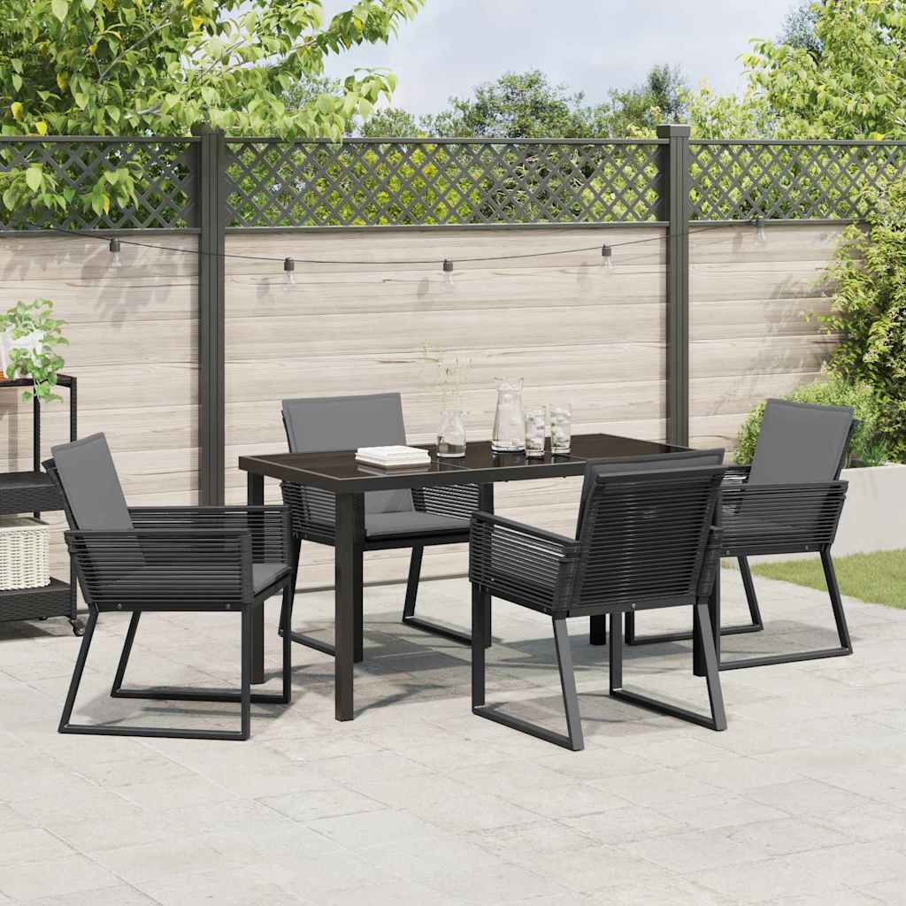 Tuin Eetset 5 Pcs Zwart Poly Riet