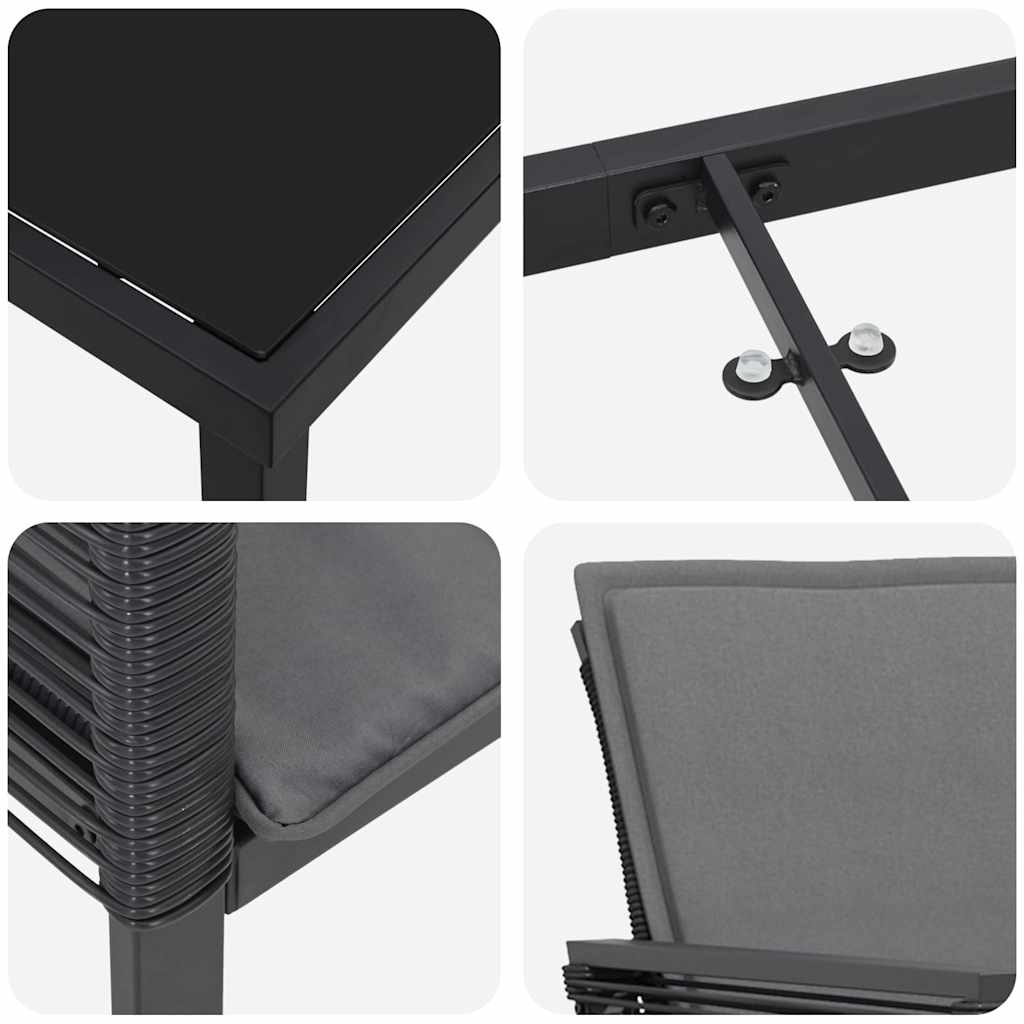 Tuin Eetset 5 Pcs Zwart Poly Riet