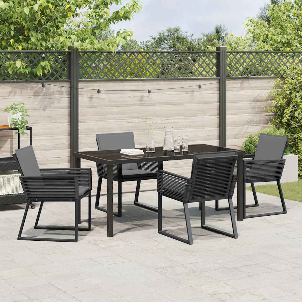 Tuin Eetset 5 Pcs Zwart Poly Riet