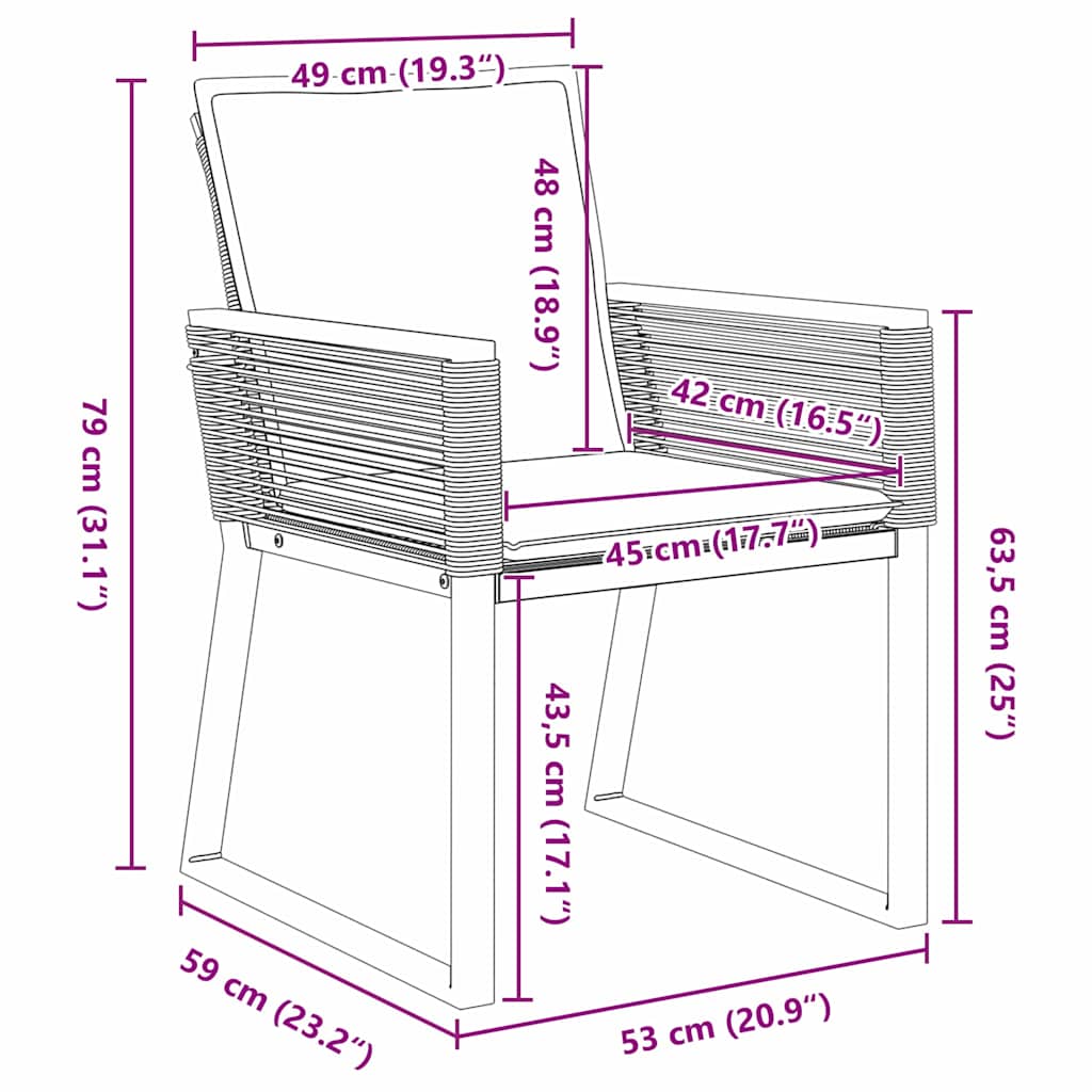 Tuin Eetset 5 Pcs Zwart Poly Riet