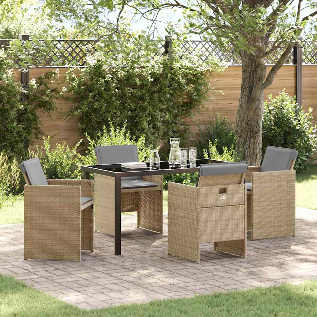 Tuin Eetset Met Kussen 5 Pcs Poly Riet